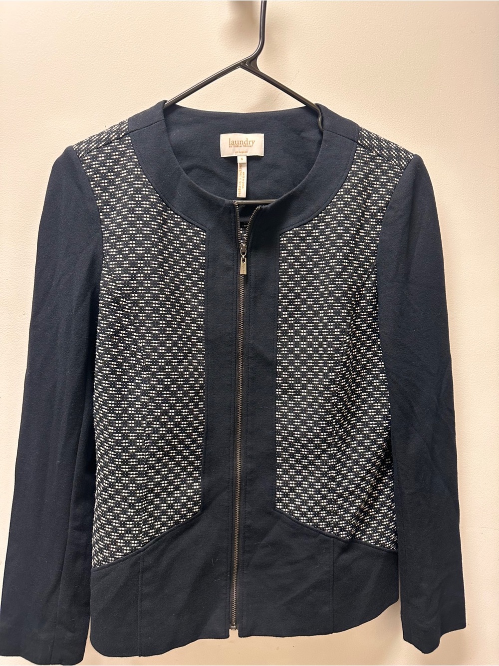 Laundry By Shelli Segal Navy Knit-Panel Zip Jacket